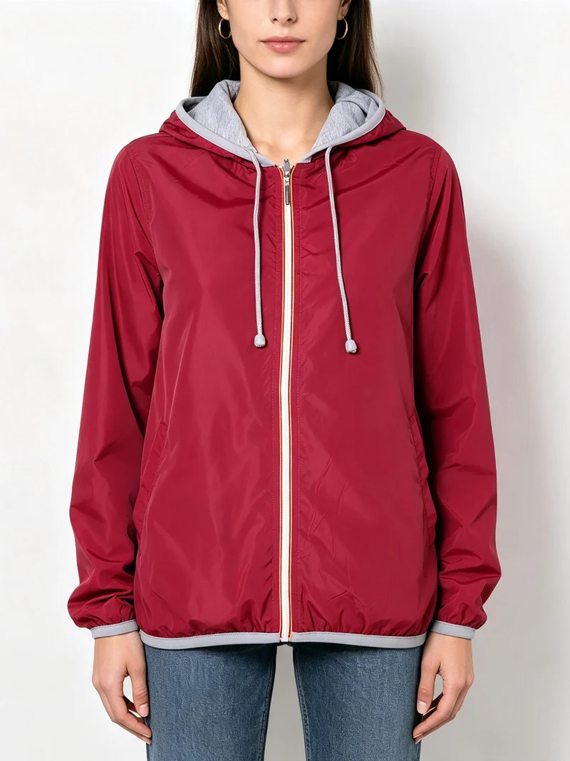 Giacca a vento da donna reversibile con cappuccio - bordeaux