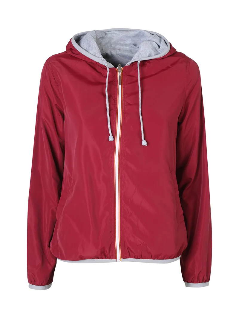 Giacca a vento da donna reversibile con cappuccio - bordeaux