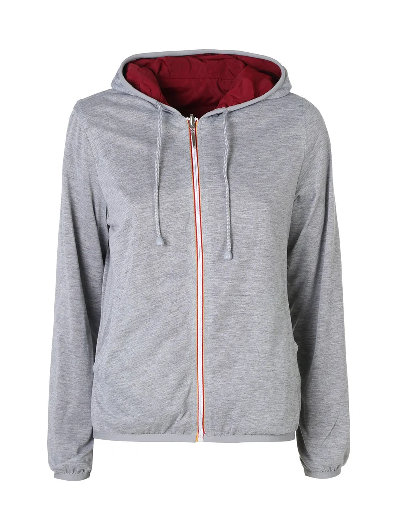 Giacca a vento da donna reversibile con cappuccio - bordeaux