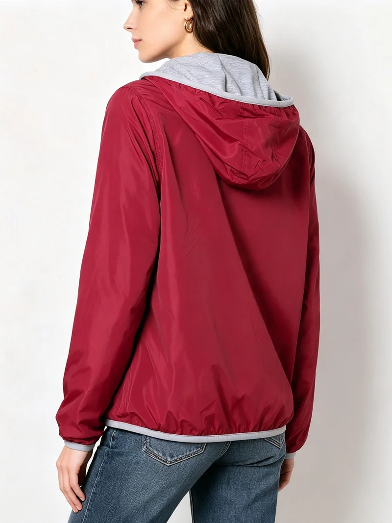 Giacca a vento da donna reversibile con cappuccio - bordeaux