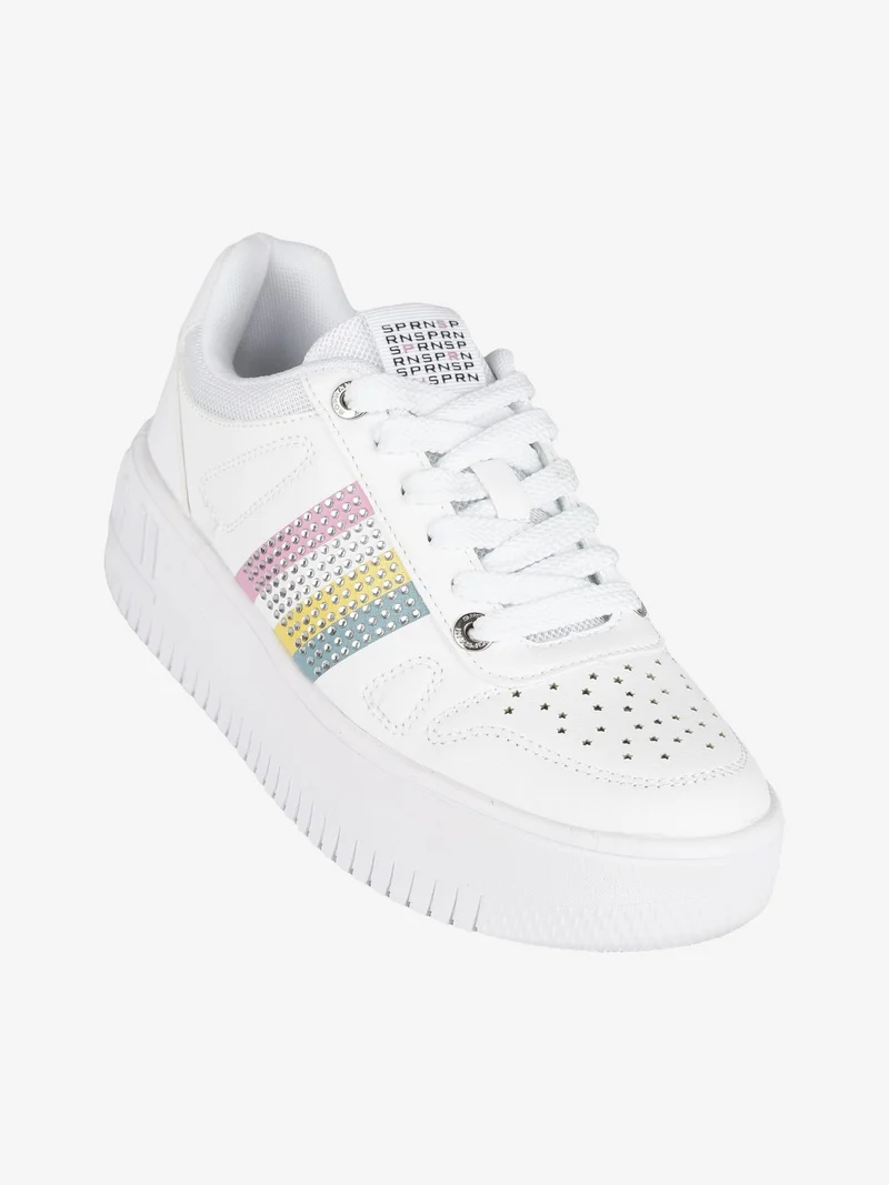 Sneakers basse donna con platform e strass - bianco