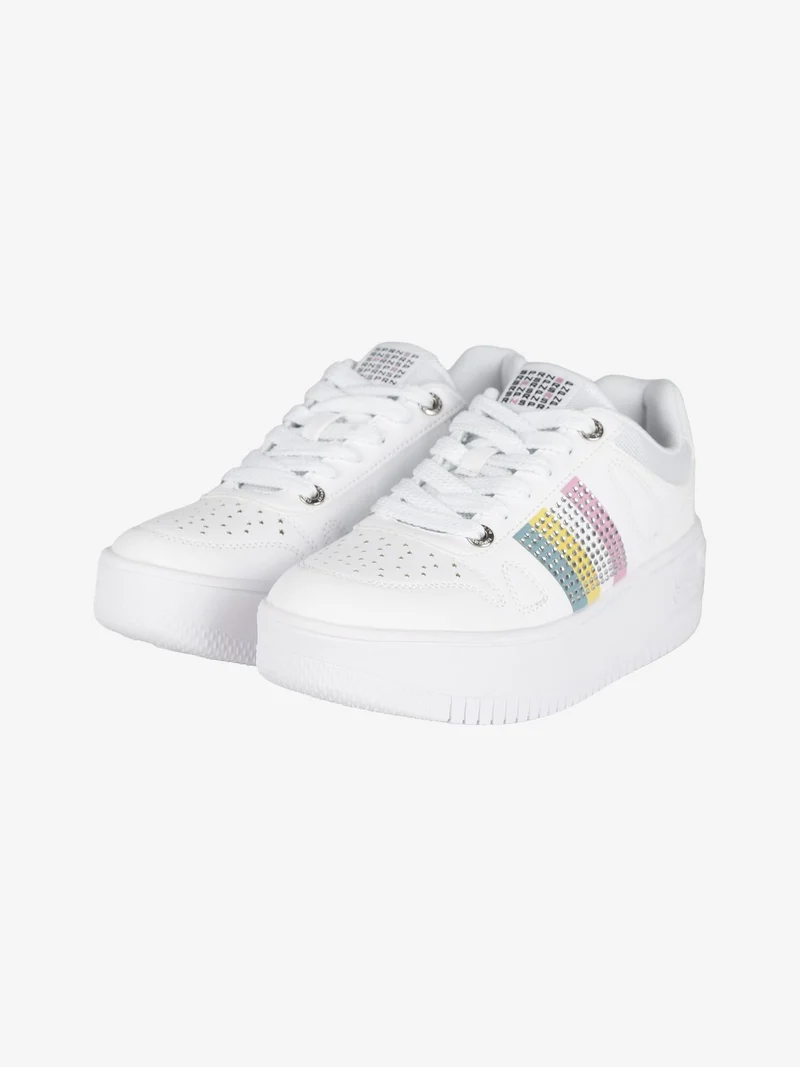 Sneakers basse donna con platform e strass - bianco