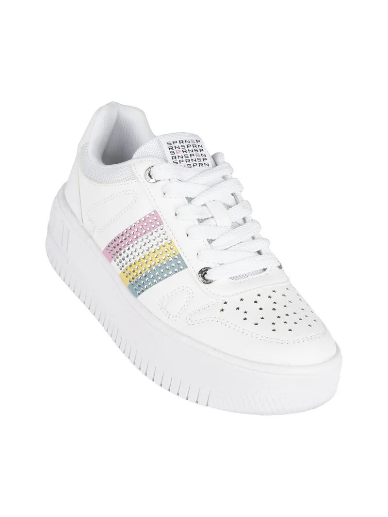 Sneakers basse donna con platform e strass - bianco
