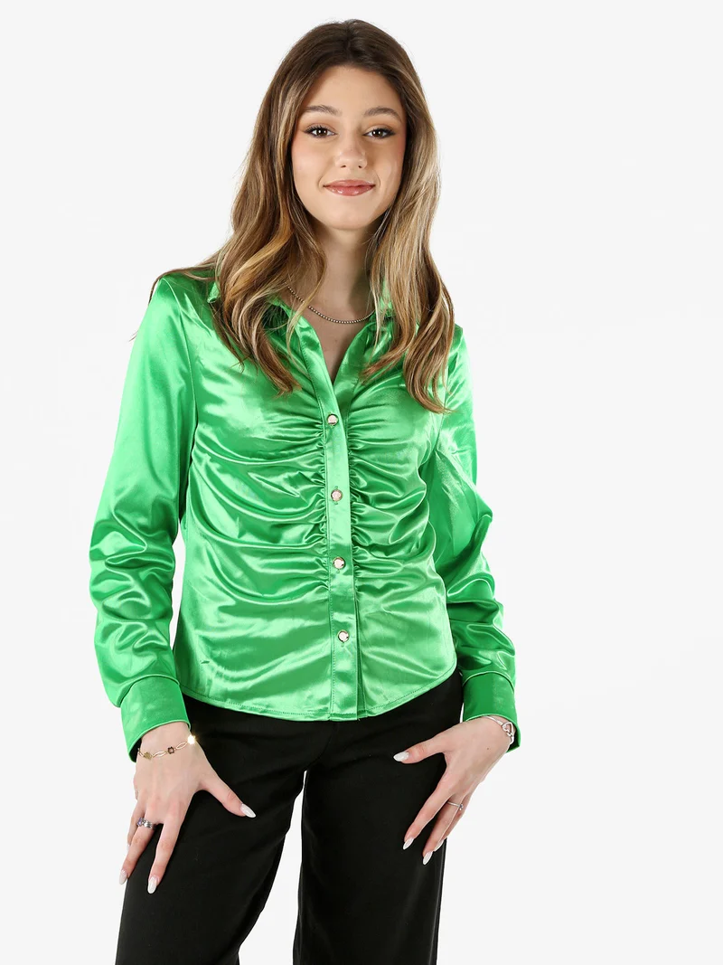 Camicia donna a maniche lunghe effetto raso - verde