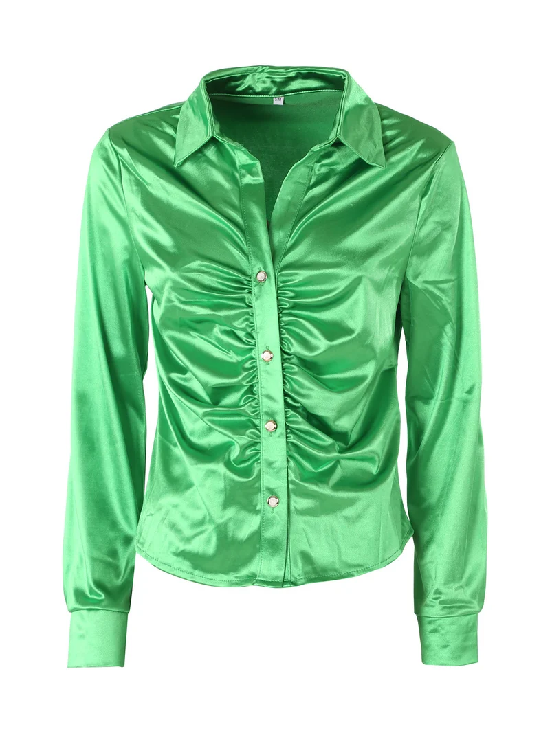 Camicia donna a maniche lunghe effetto raso - verde