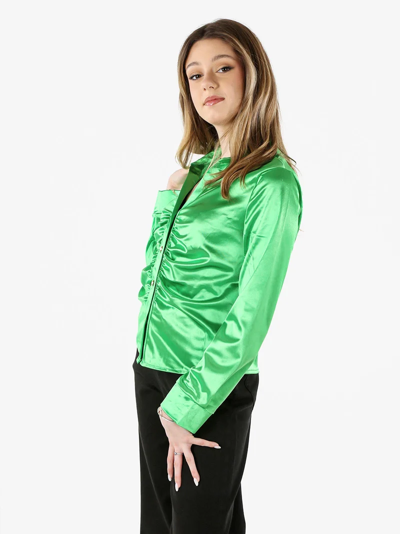 Camicia donna a maniche lunghe effetto raso - verde