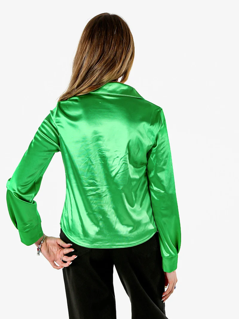 Camicia donna a maniche lunghe effetto raso - verde