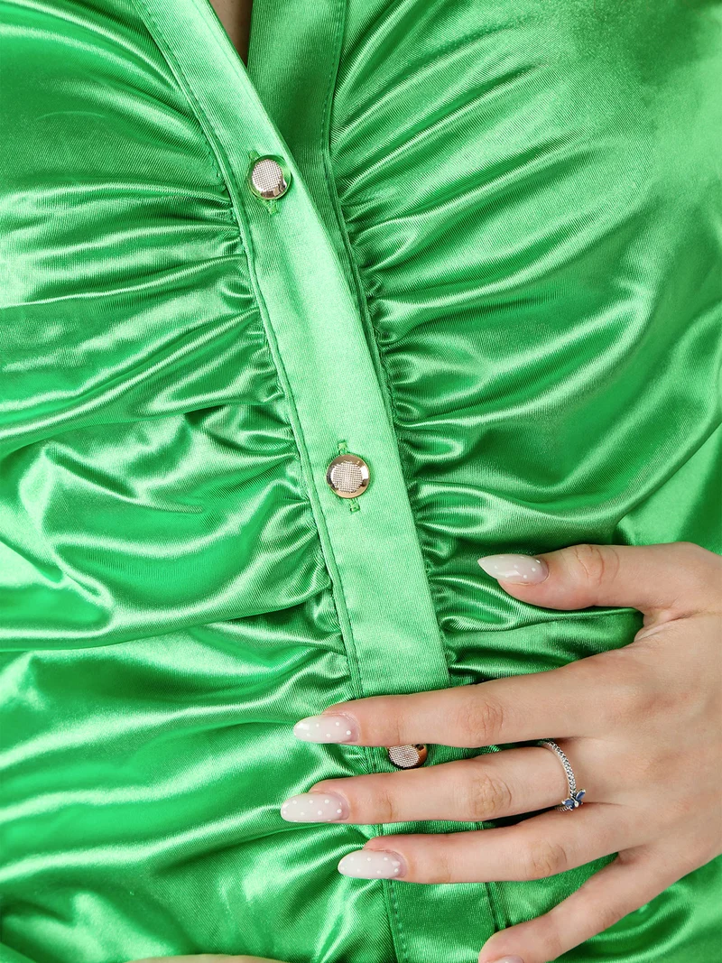 Camicia donna a maniche lunghe effetto raso - verde