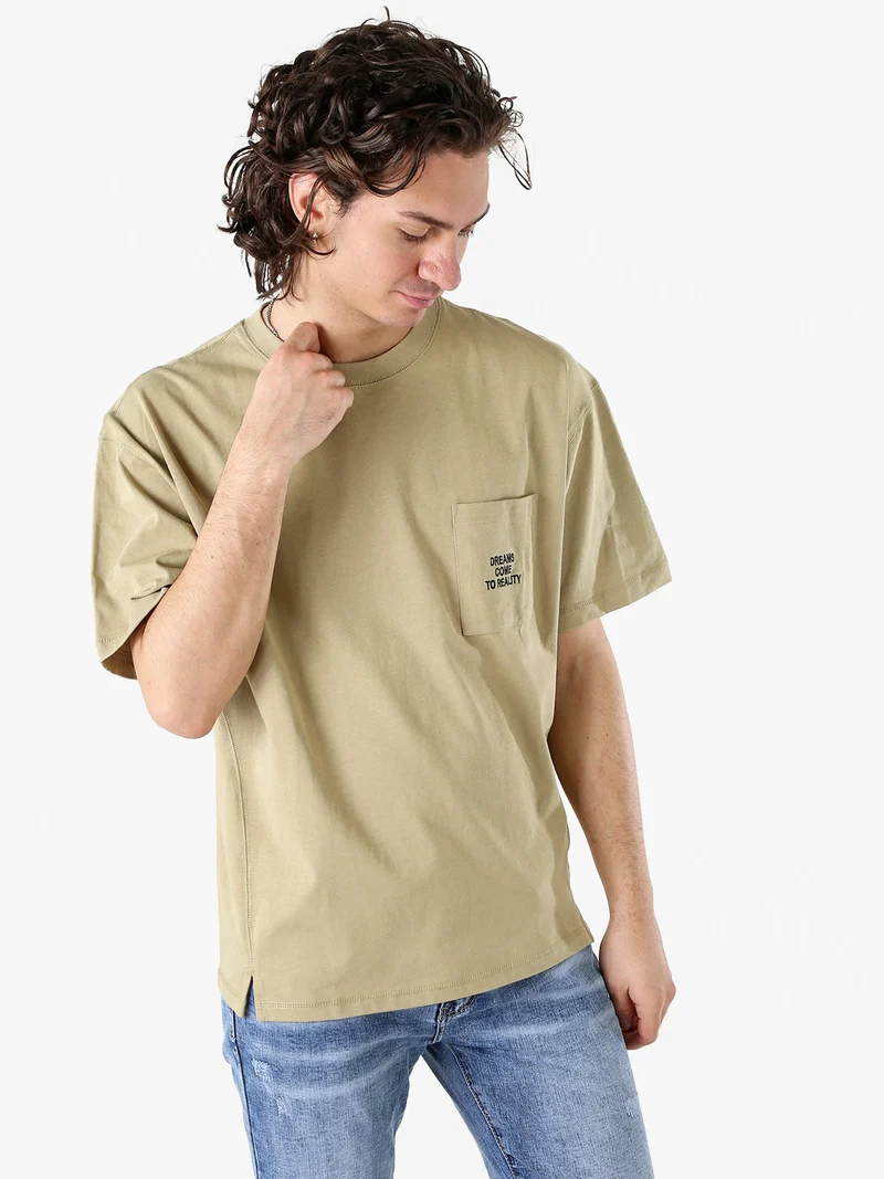 T-shirt oversize da uomo in cotone - khaki
