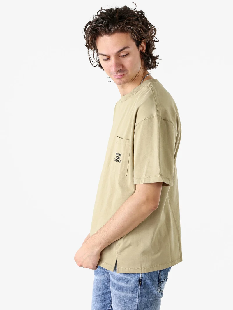 T-shirt oversize da uomo in cotone - khaki