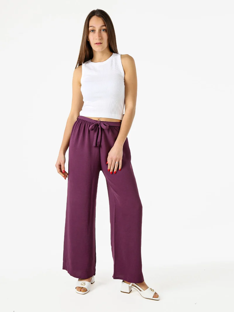 Pantaloni donna a palazzo in crèpe - viola