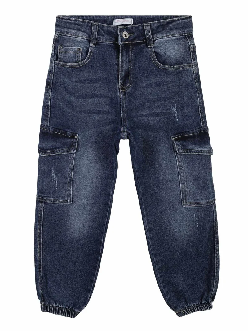 Jeans bambina con tasconi e polsini - jeans