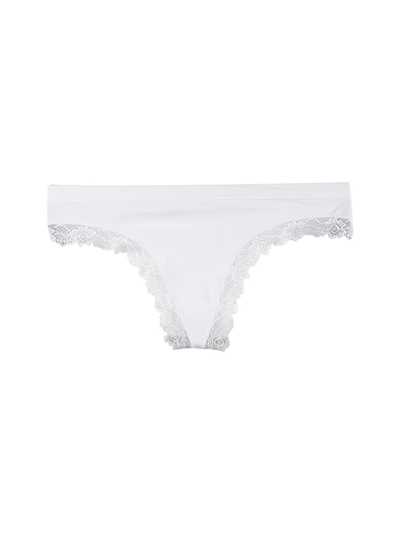 Perizoma in cotone con pizzo - bianco