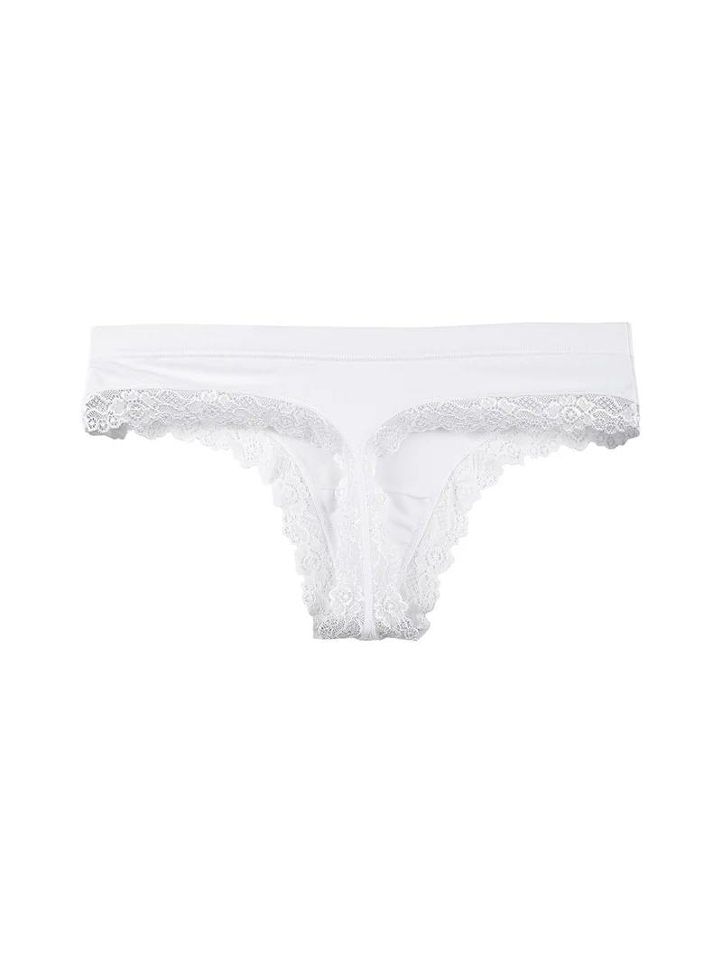 Perizoma in cotone con pizzo - bianco