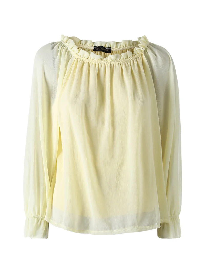 Blusa da donna a maniche lunghe velate con scollo a barchetta - giallo