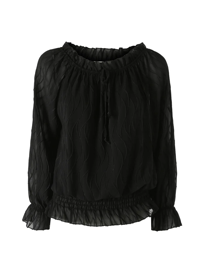 Blusa donna a maniche lunghe con scollo a barchetta - nero