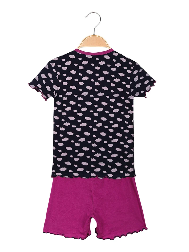 Pigiama corto da bambina in cotone - blu scuro