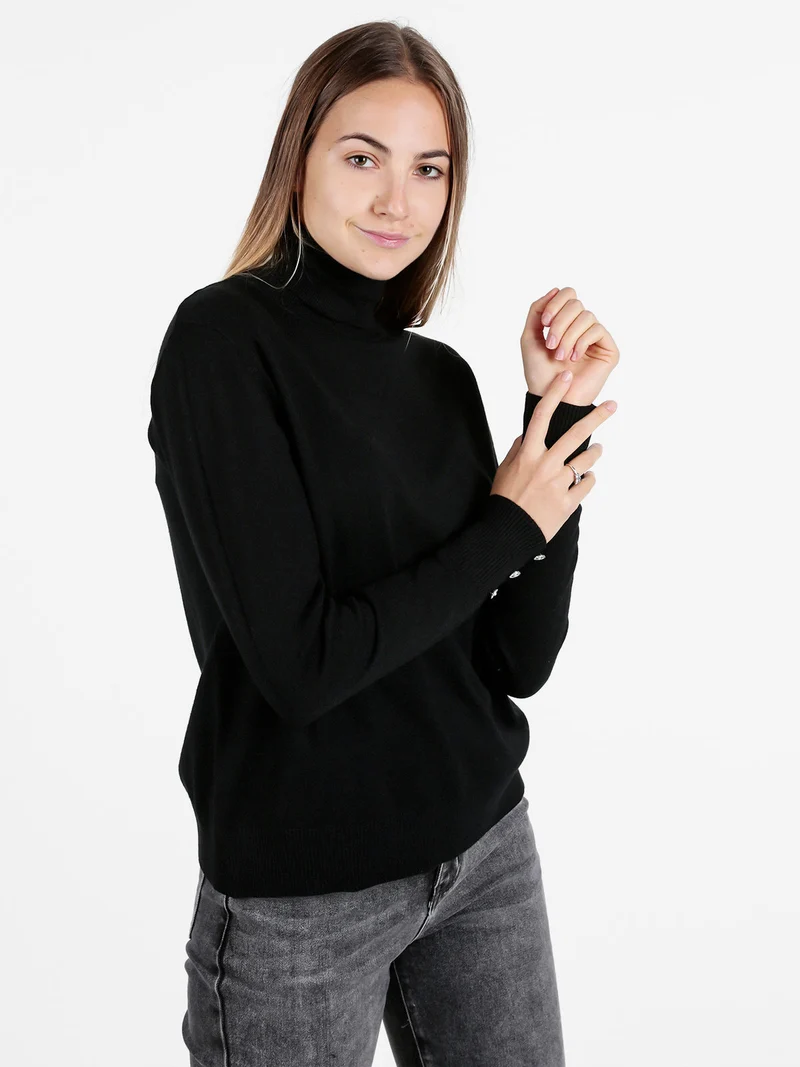 Maglia dolcevita da donna in tinta unita - nero