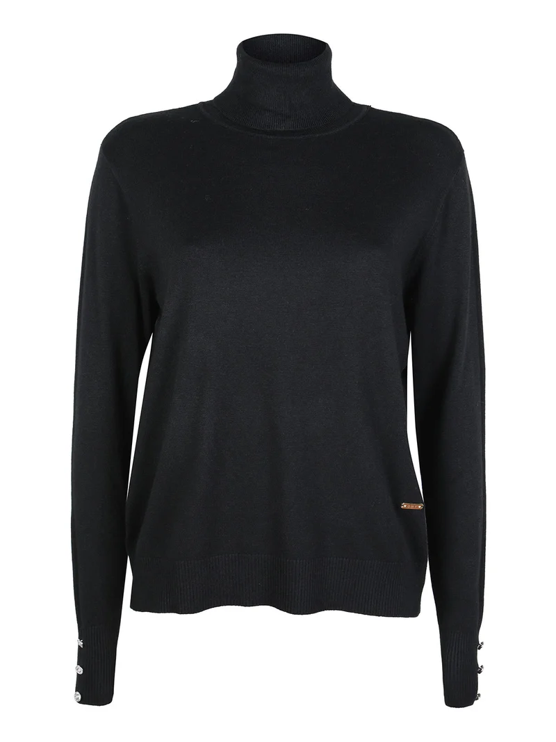 Maglia dolcevita da donna in tinta unita - nero
