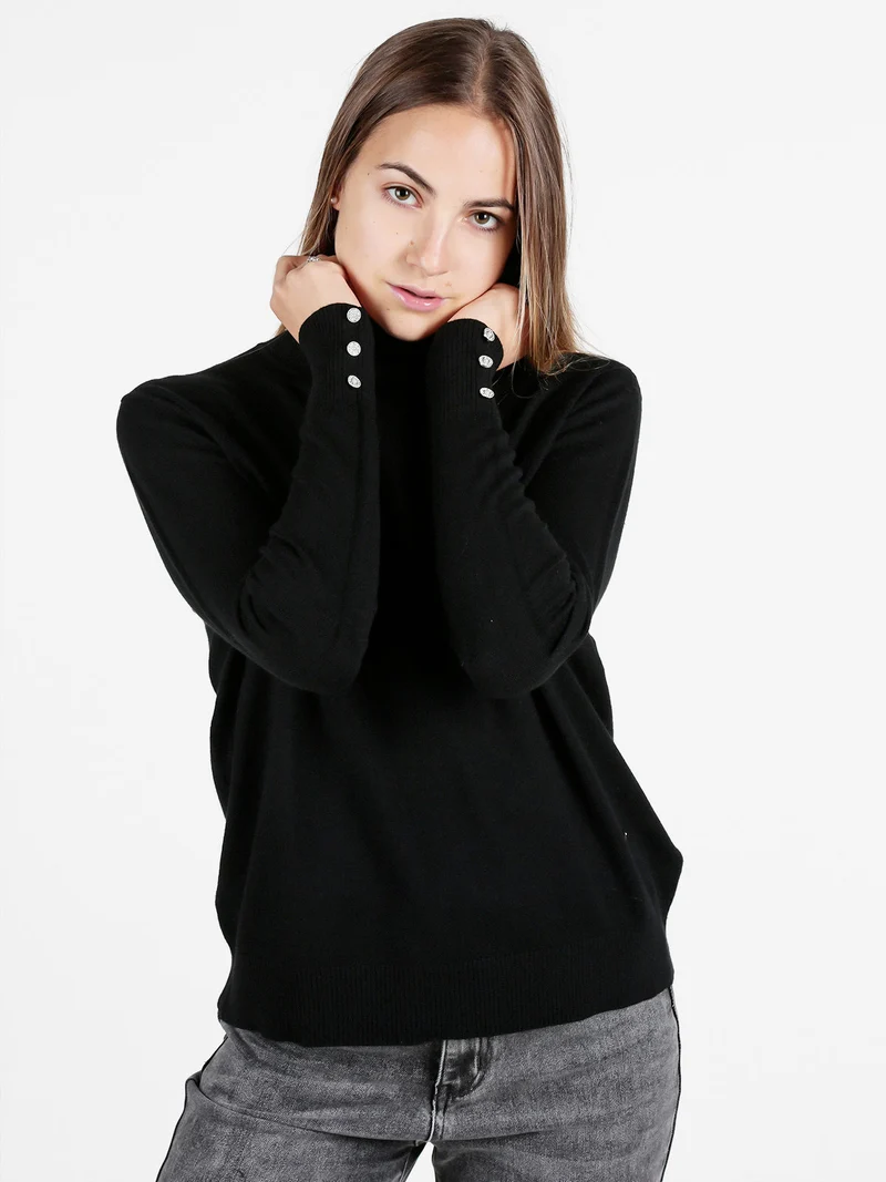 Maglia dolcevita da donna in tinta unita - nero