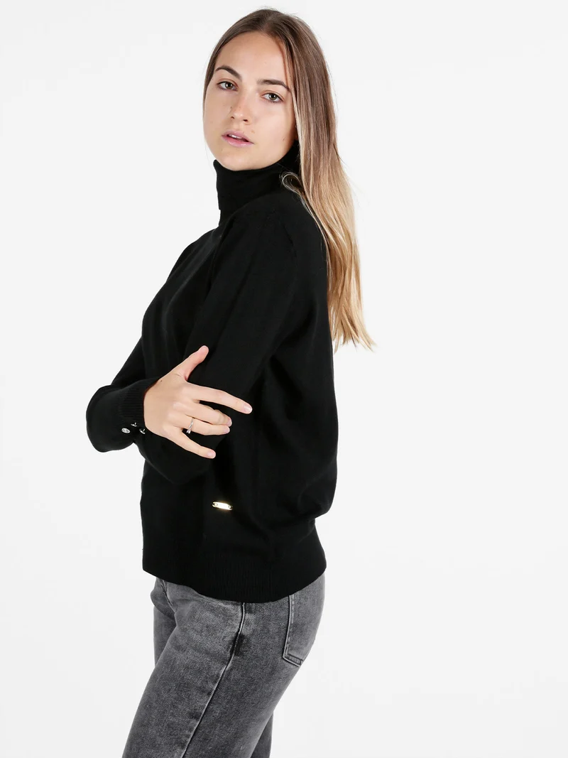 Maglia dolcevita da donna in tinta unita - nero