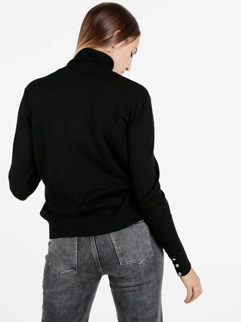 Maglia dolcevita da donna in tinta unita - nero