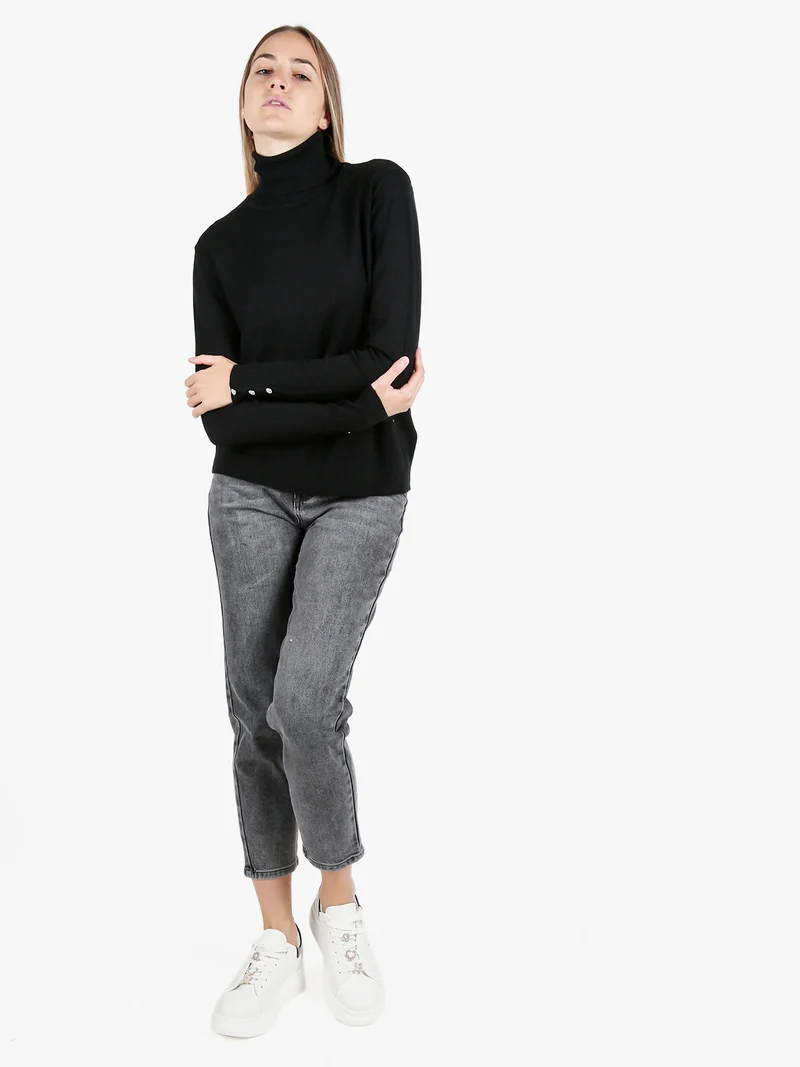 Maglia dolcevita da donna in tinta unita - nero
