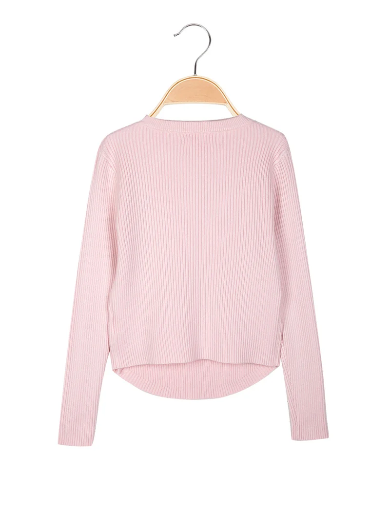 Pullover da bambina in maglia con girocollo di strass - rosa