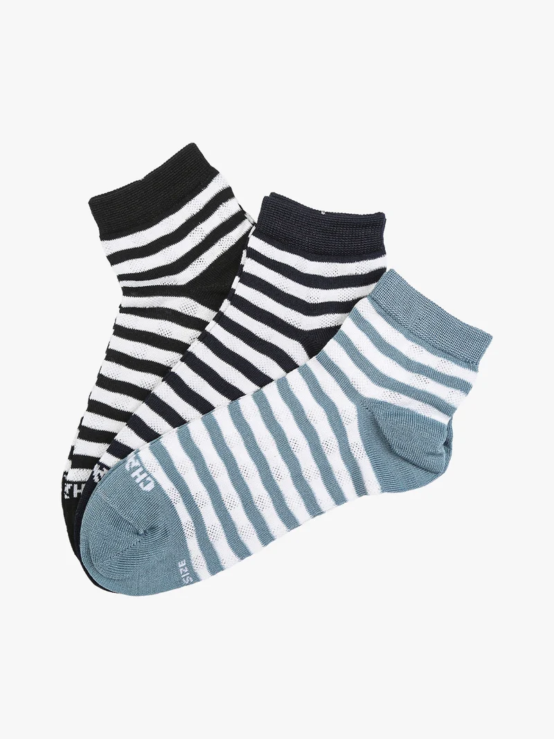 Confezione da 3 paia di calze corte rigate da donna in cotone - blu