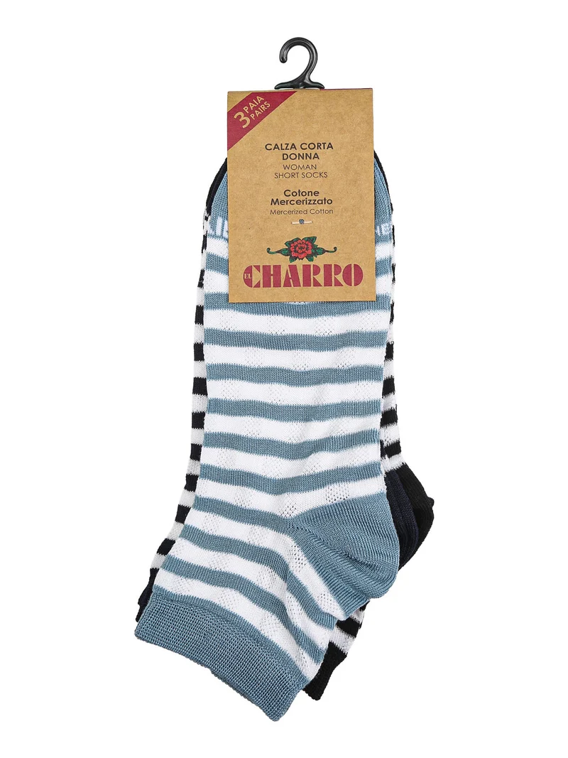 Confezione da 3 paia di calze corte rigate da donna in cotone - blu