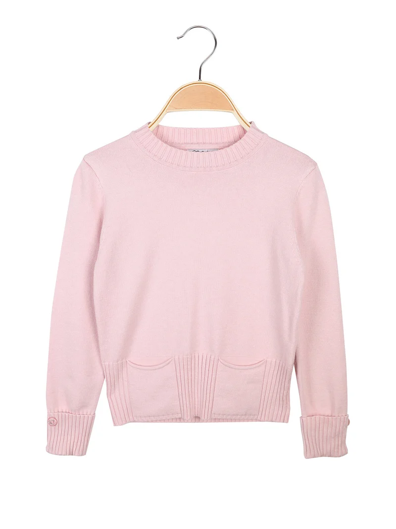 Pullover da bambina in maglia con taschini sul fondo - rosa