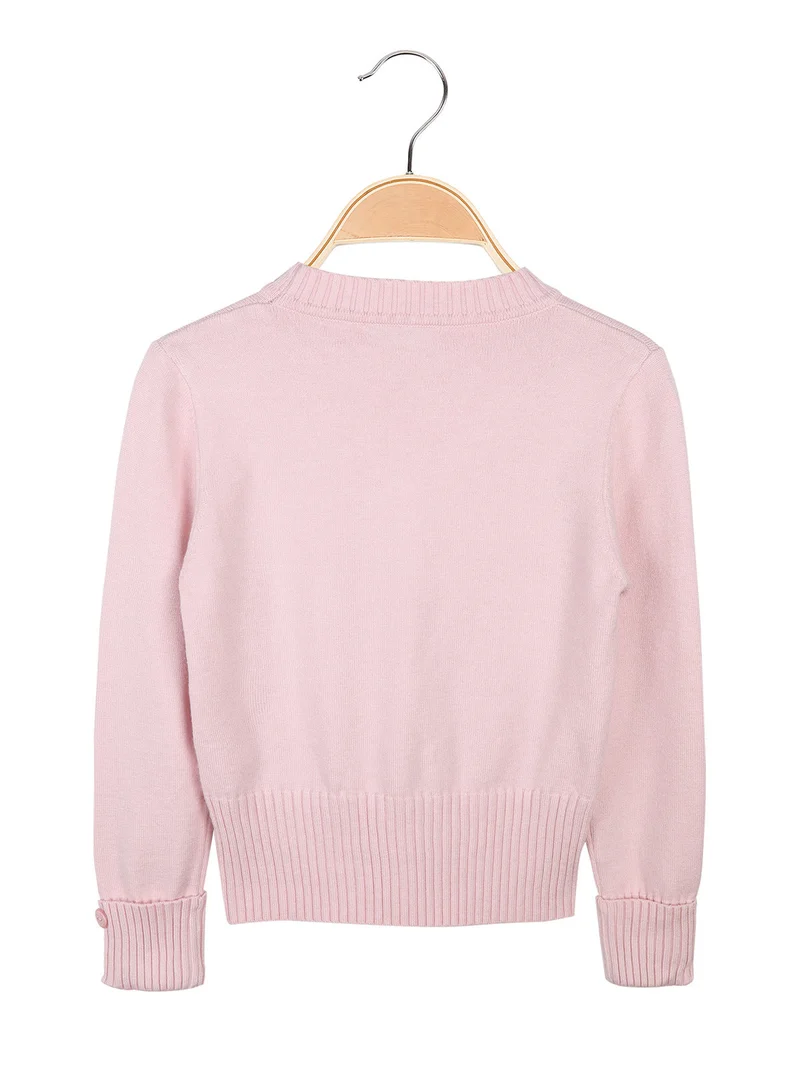 Pullover da bambina in maglia con taschini sul fondo - rosa