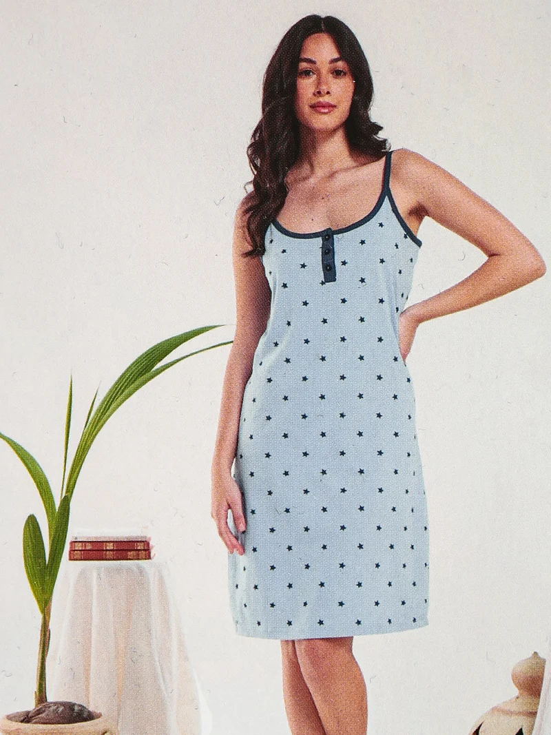 Camicia da notte in cotone con spalline sottili - azzurro