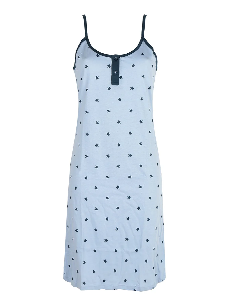 Camicia da notte in cotone con spalline sottili - azzurro