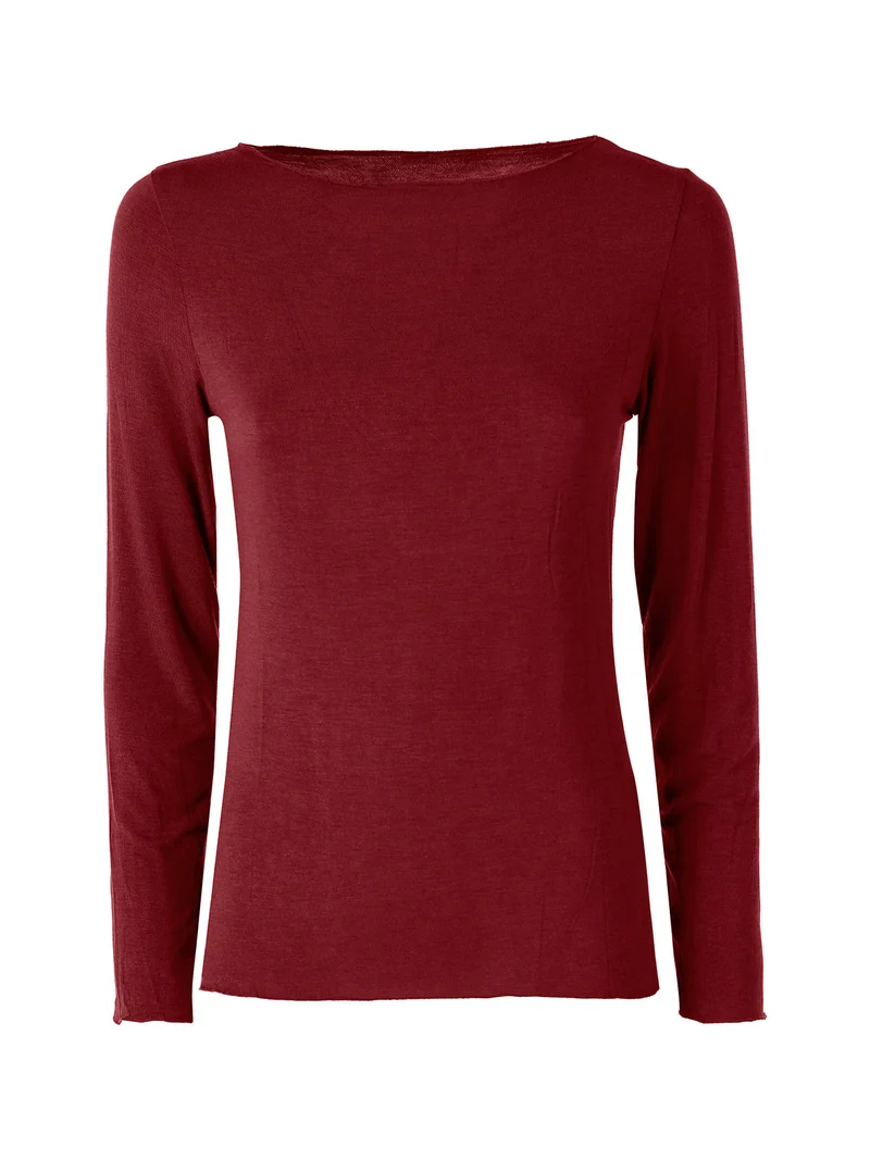 Maglia donna a maniche lunghe con scollo a barchetta - bordeaux