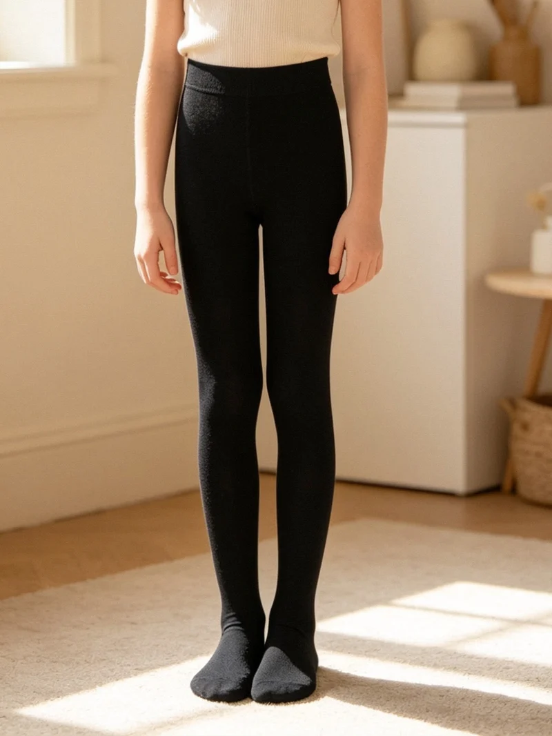 Collant da bambina in maglia caldo cotone - nero
