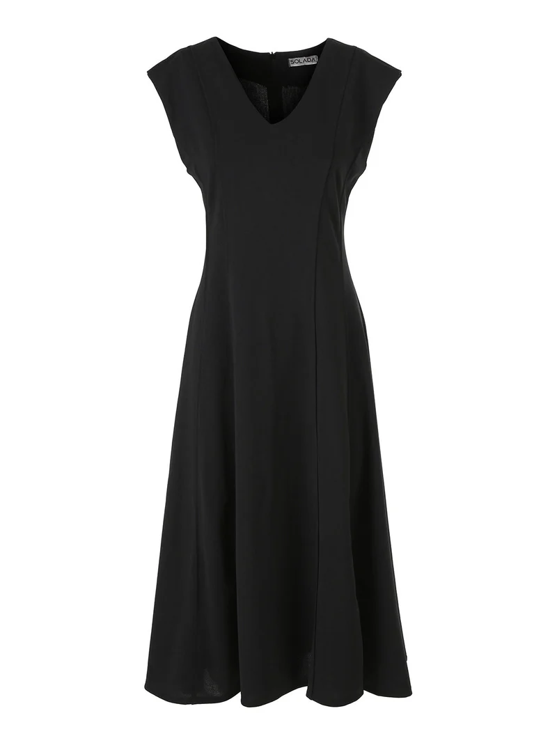 Abito lungo da donna senza maniche con scollo a V - nero
