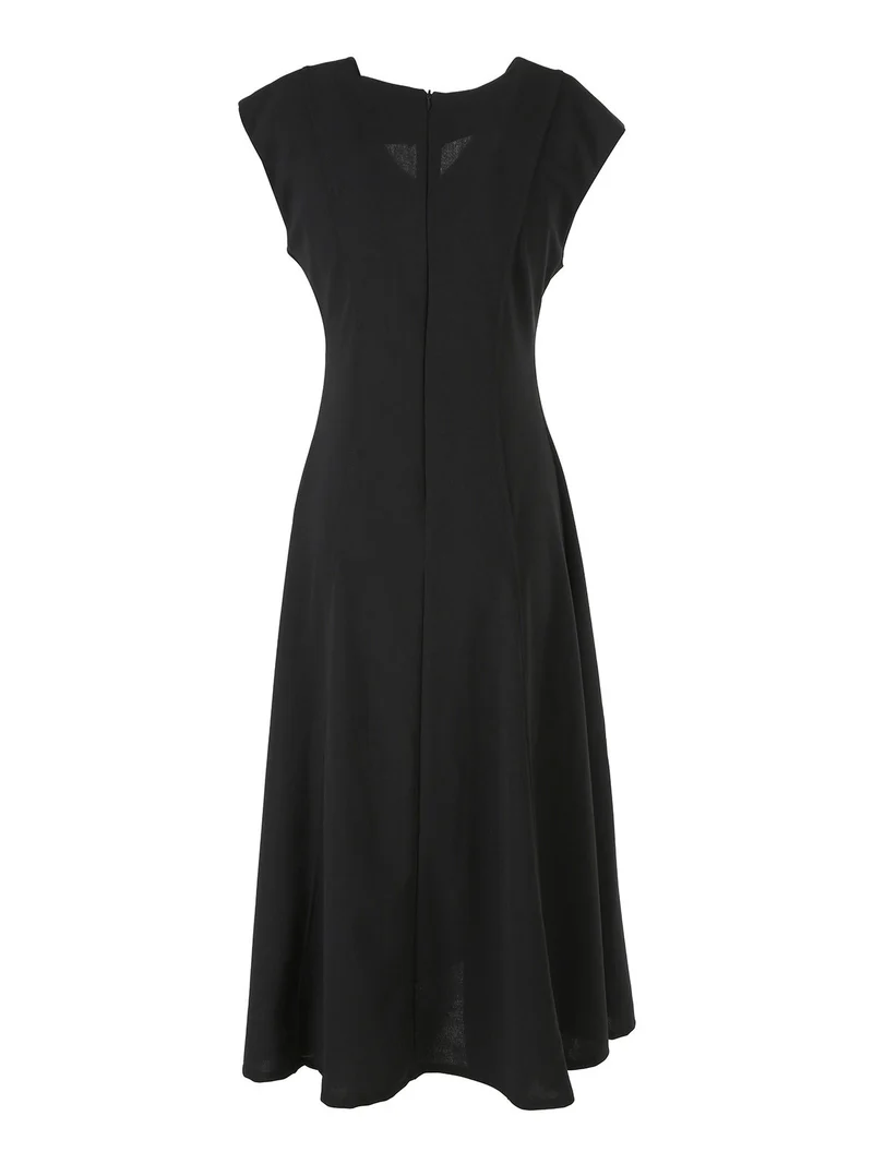 Abito lungo da donna senza maniche con scollo a V - nero