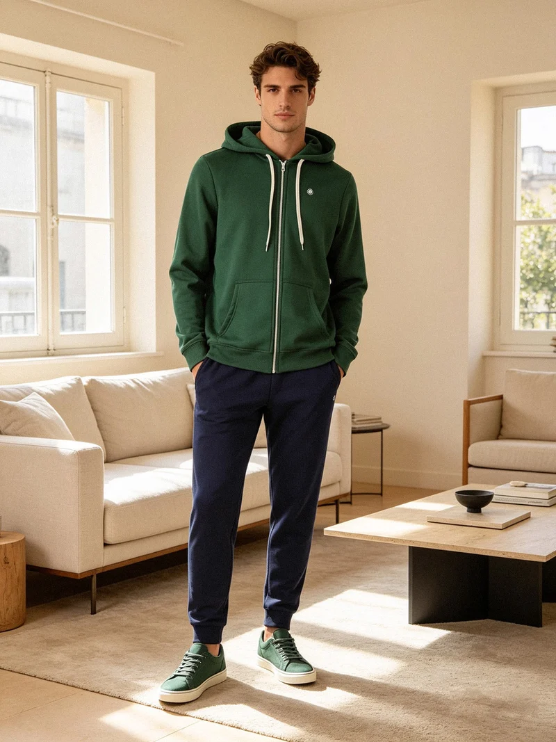Completo tuta 2 pezzi da uomo full zip con cappuccio - verde