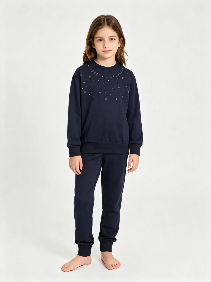 Completo tuta da bambina 2 pezzi felpa e pantaloni - blu scuro