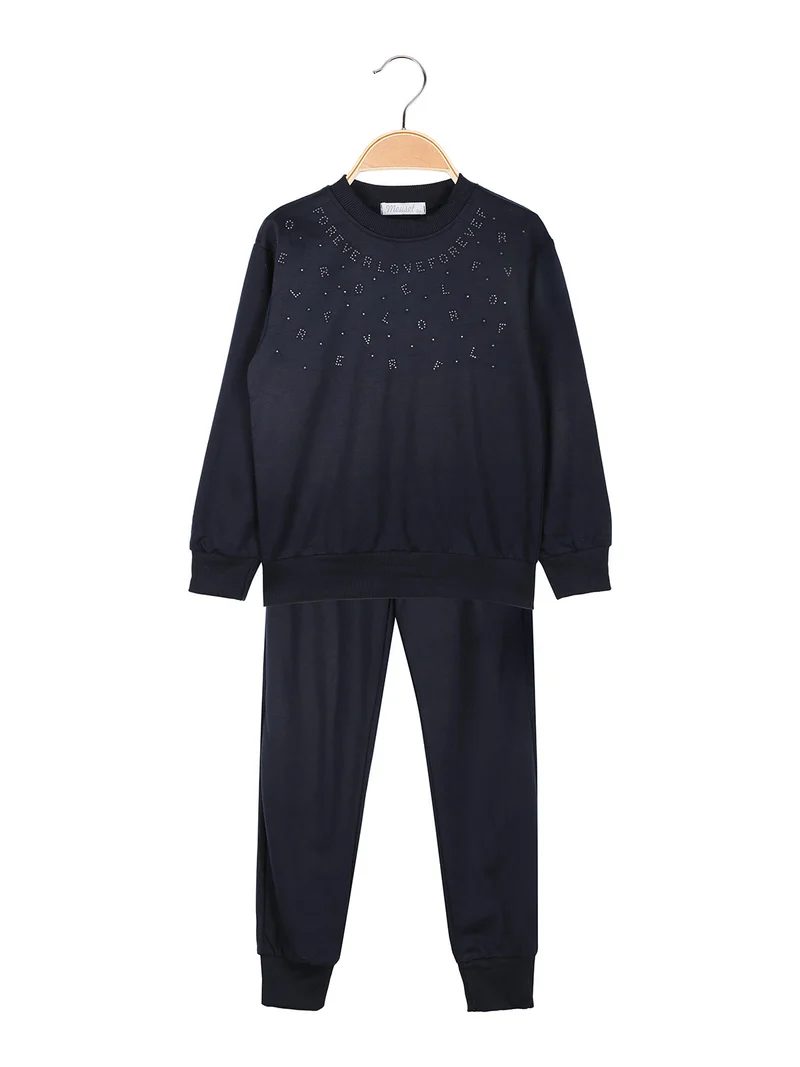 Completo tuta da bambina 2 pezzi felpa e pantaloni - blu scuro
