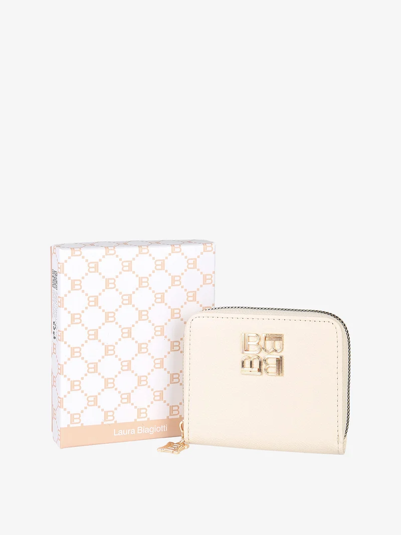 Portafoglio mini da donna zip e logo - naturale