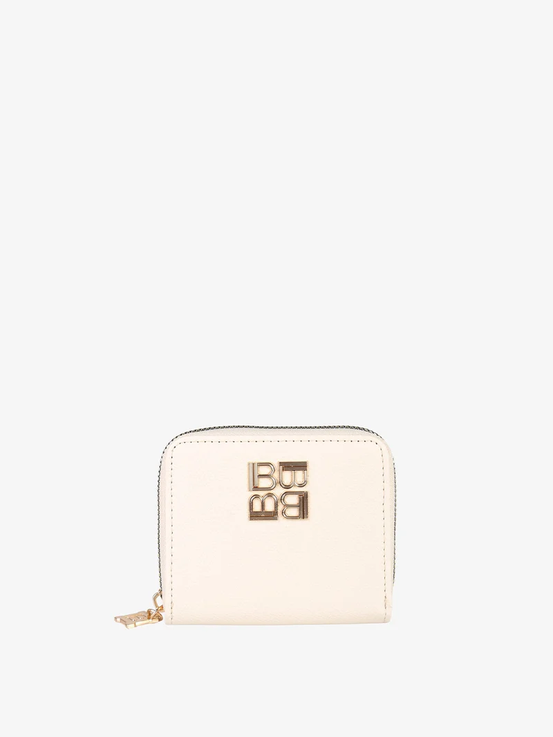 Portafoglio mini da donna zip e logo - naturale