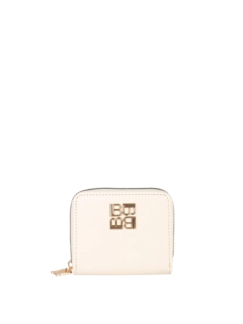 Portafoglio mini da donna zip e logo - naturale