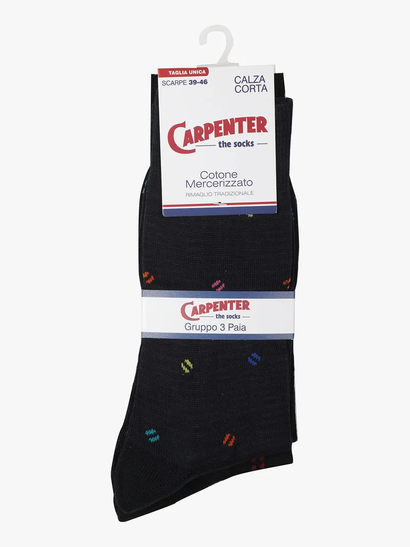3 paia calze corte da uomo con stampe - blu scuro