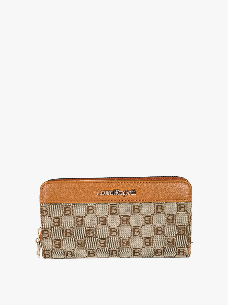 Portafoglio da donna in tessuto con logo - cuoio