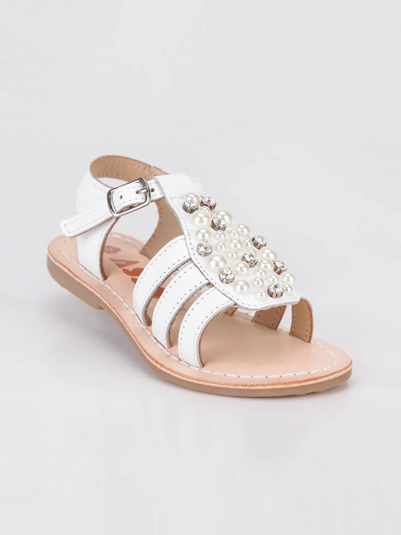 Sandali bianchi con perle e strass - bianco