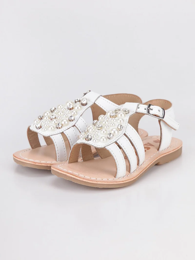 Sandali bianchi con perle e strass - bianco