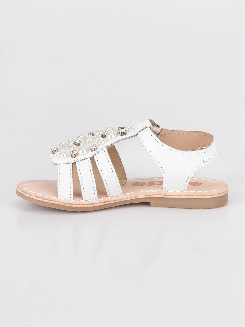 Sandali bianchi con perle e strass - bianco