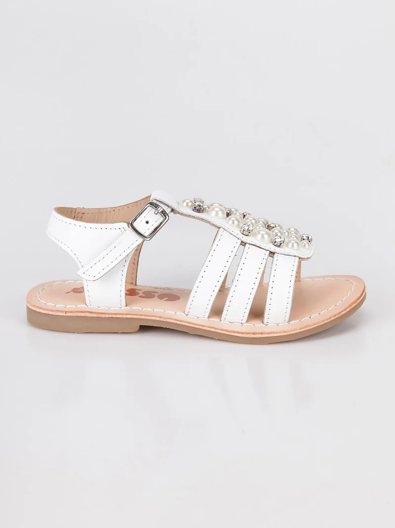 Sandali bianchi con perle e strass - bianco